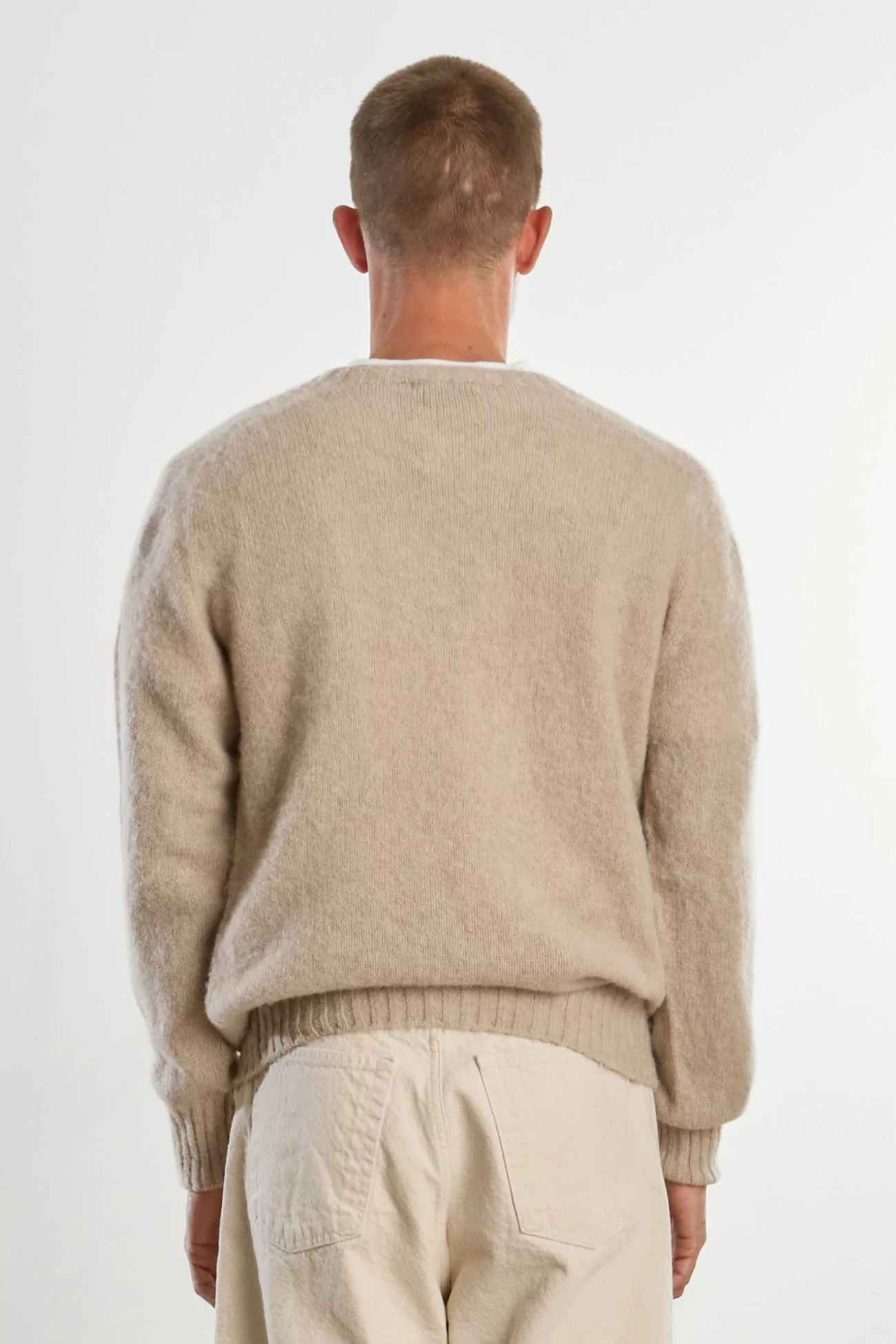 Men's Shetland Wool Crew Neck Sweater - Oatmilk | Centre Commercial