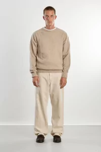 Men's Shetland Wool Crew Neck Sweater - Oatmilk | Centre Commercial