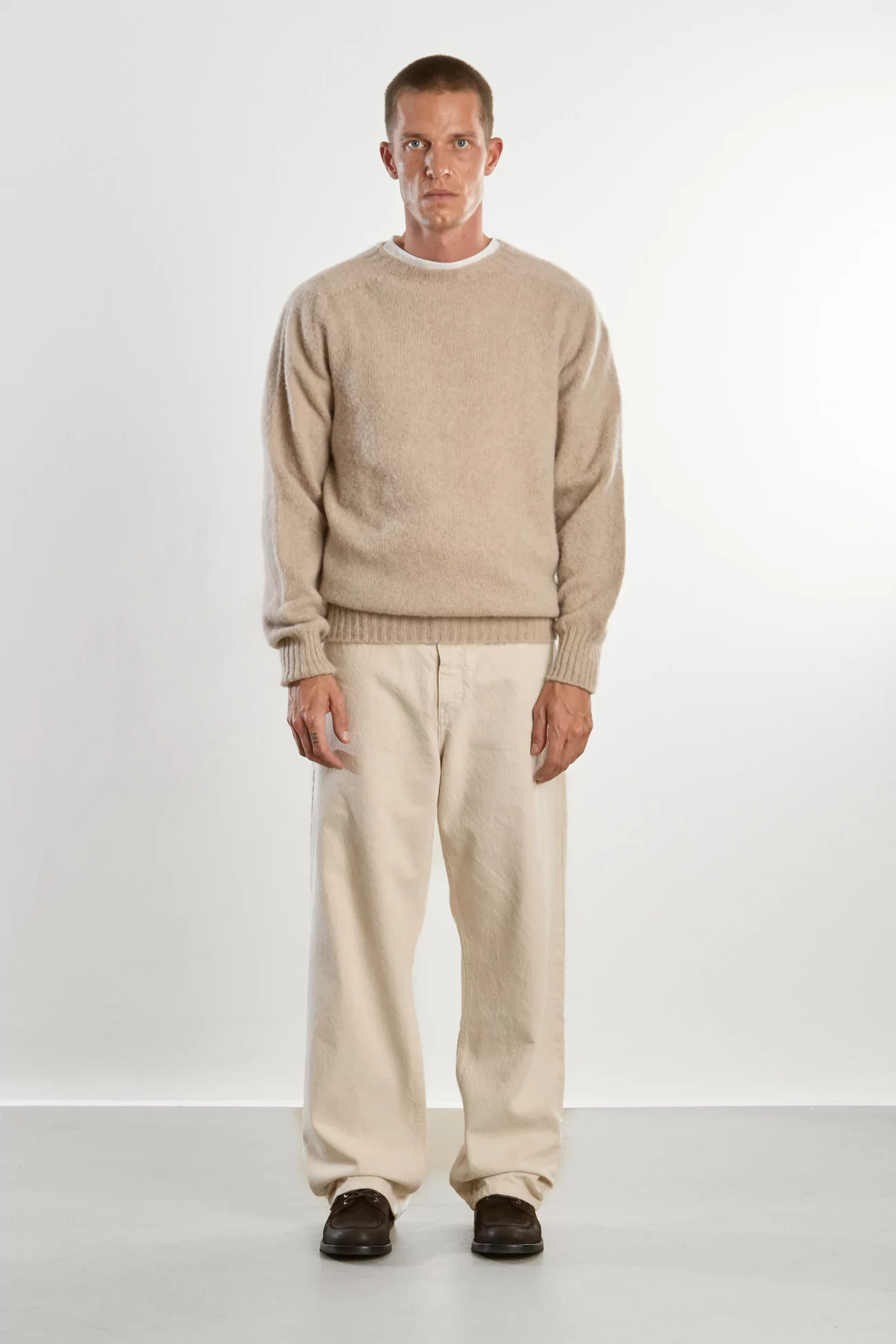 Pull Homme Laine Shetland Col Rond - Oatmilk | Centre Commercial
