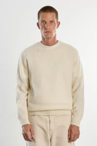 Men's Shetland Wool Crew Neck Sweater - Winter White | Centre Commercial