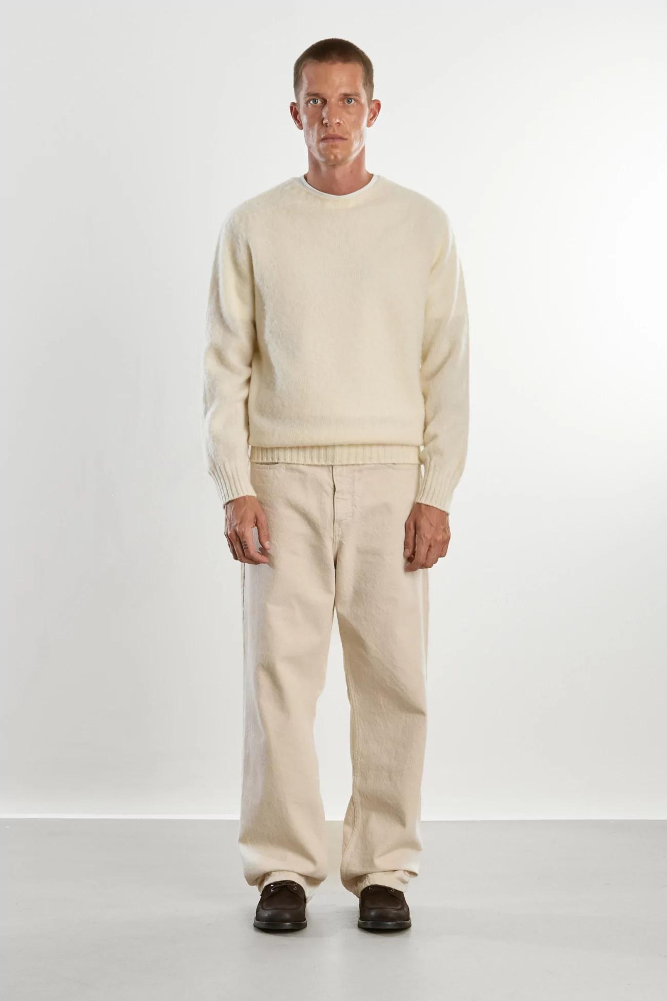 Men's Shetland Wool Crew Neck Sweater - Winter White | Centre Commercial
