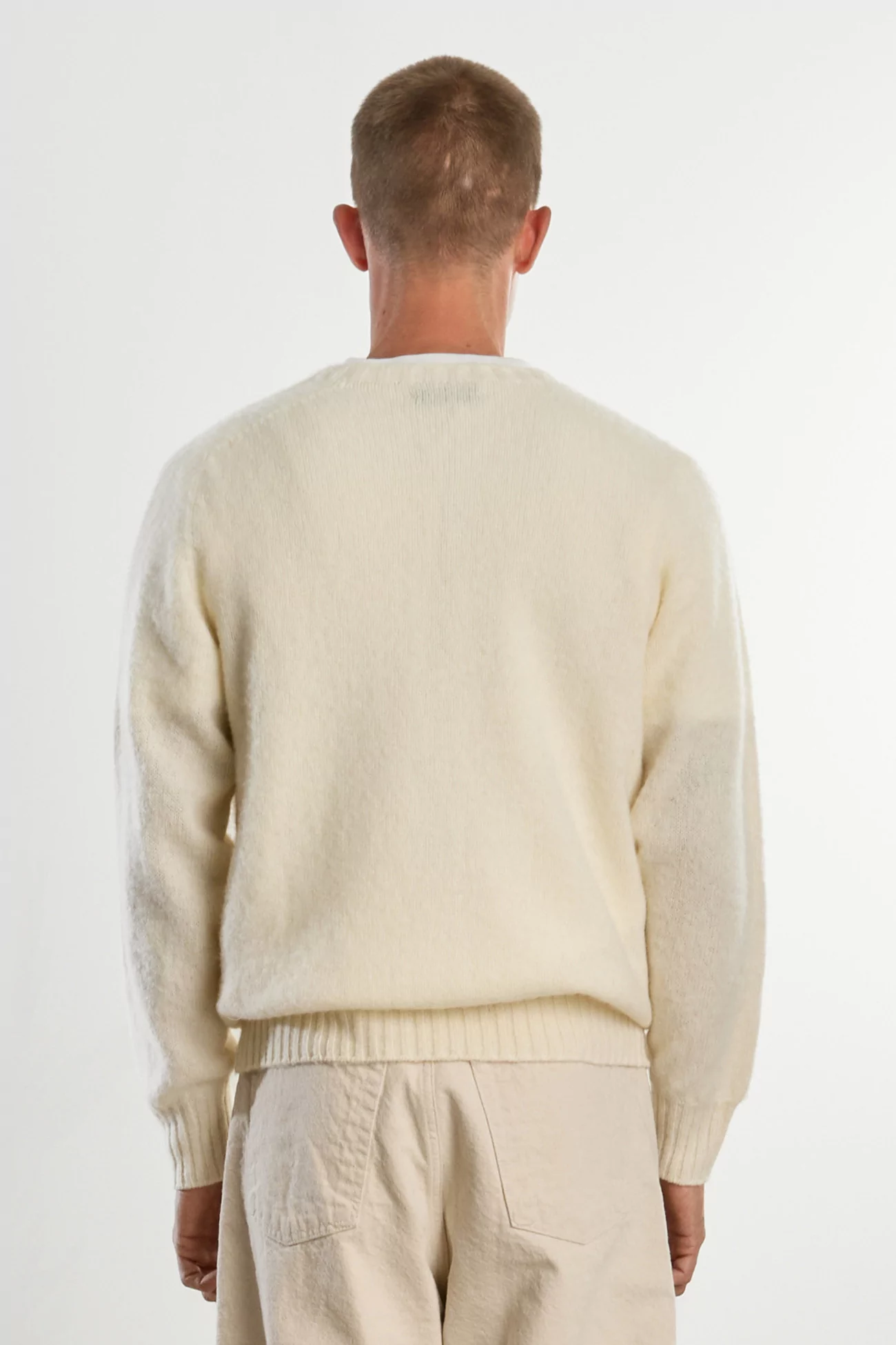 Men's Shetland Wool Crew Neck Sweater - Winter White | Centre Commercial