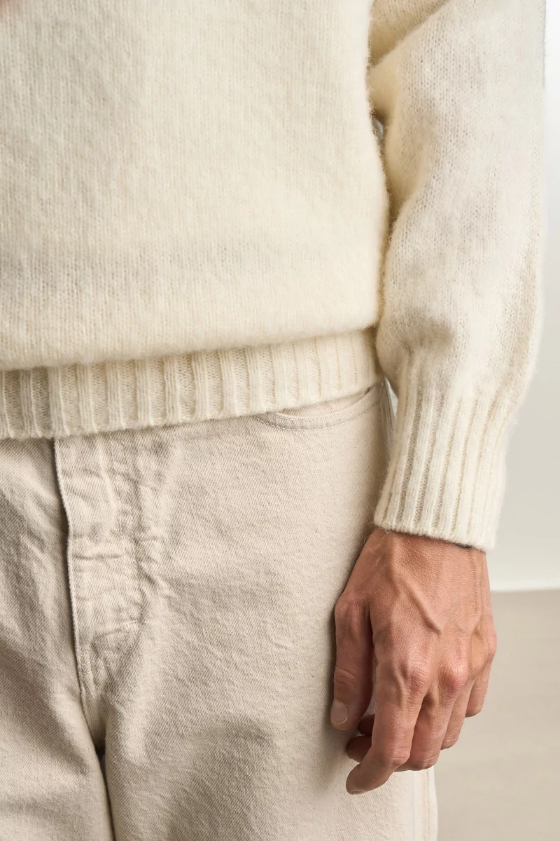 Pull Homme Laine Shetland Col Rond - Winter White | Centre Commercial