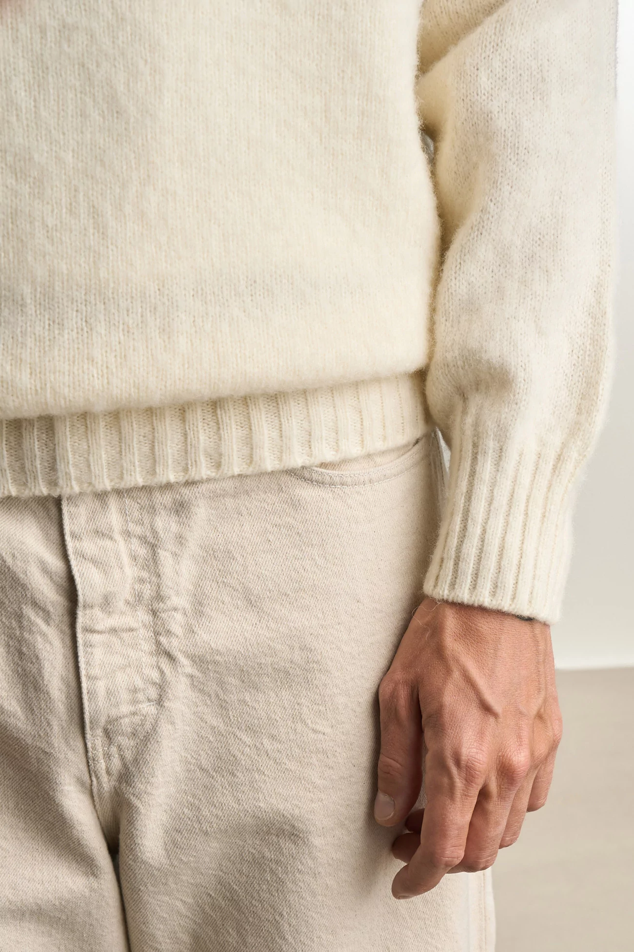 Men's Shetland Wool Crew Neck Sweater - Winter White | Centre Commercial
