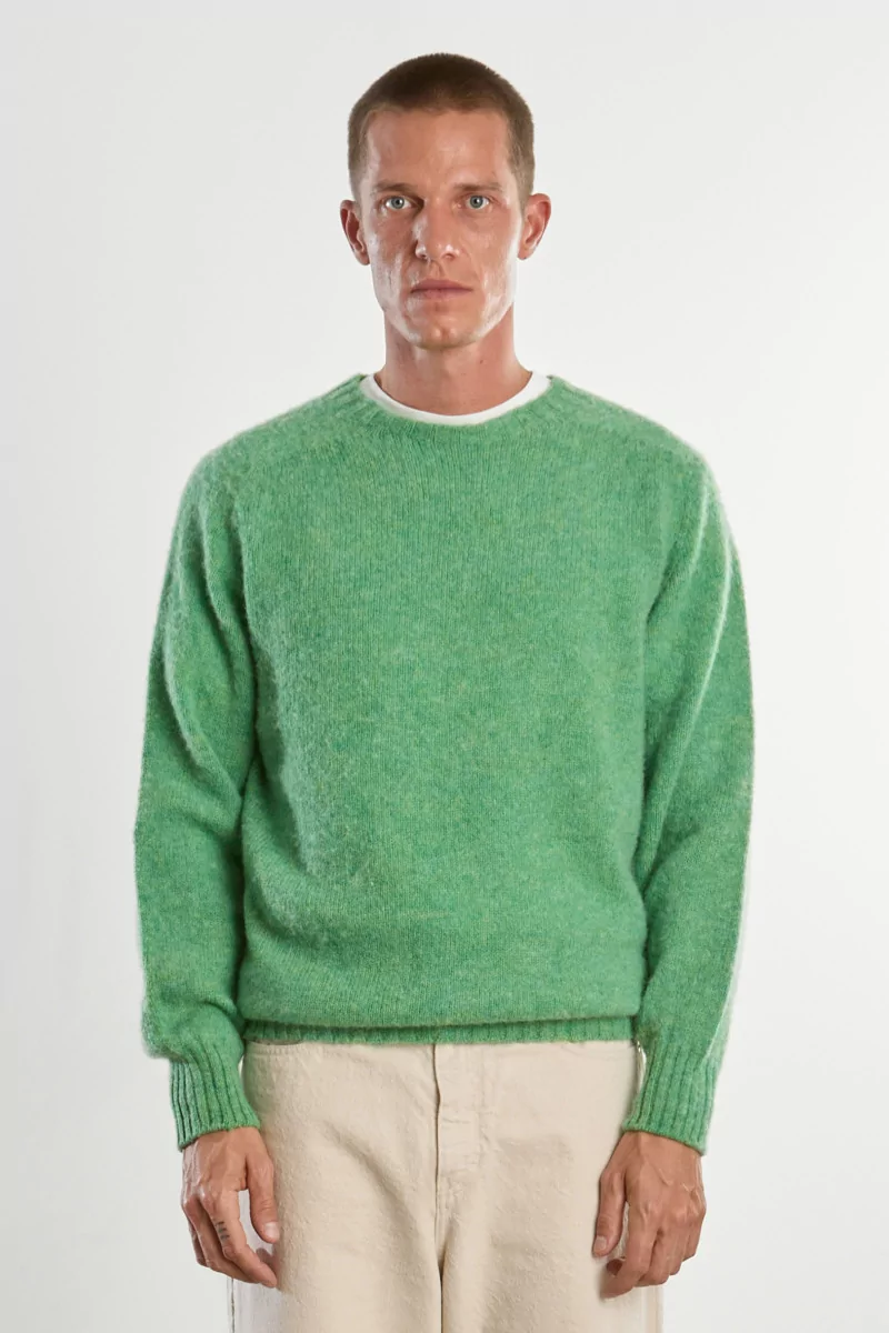 Men's Shetland Wool Crew Neck Sweater - Mint | Centre Commercial