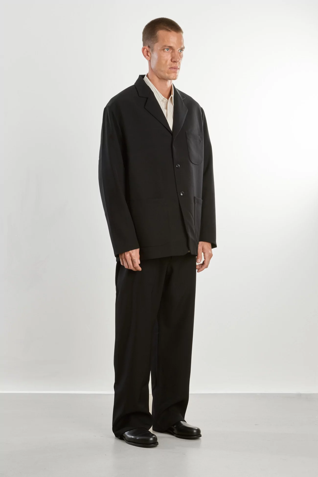 Men's Merino Wool Patch Blazer – Black | Centre Commercial
