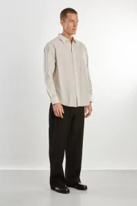 Chemise Soie et Coton Silk Cotton – Beige Stripe | Centre Commercial