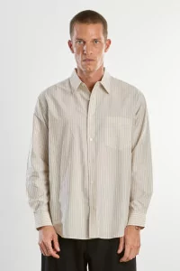 Silk and Cotton Silk Cotton Shirt – Beige Stripe | Centre Commercial