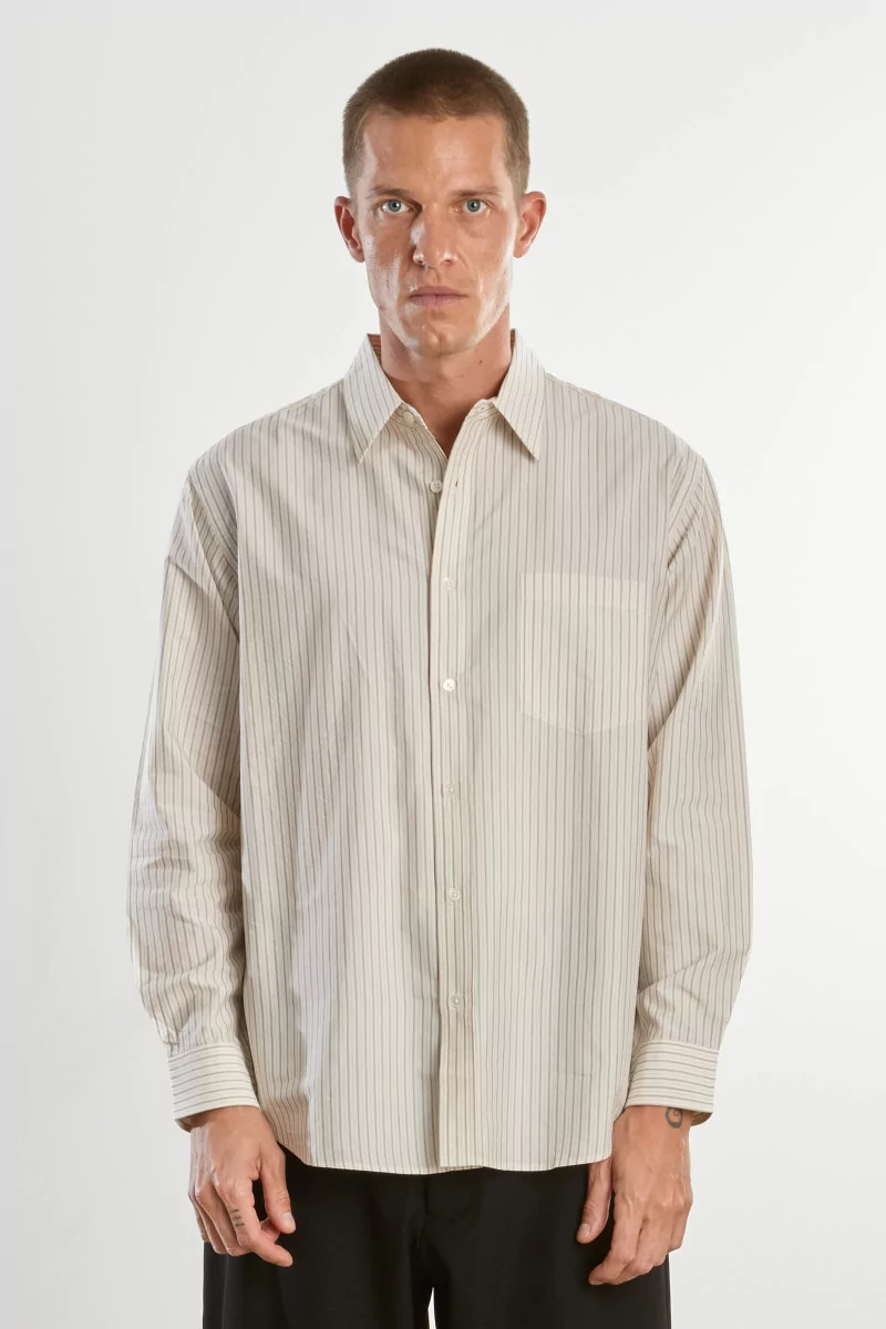 Chemise Soie et Coton Silk Cotton – Beige Stripe | Centre Commercial