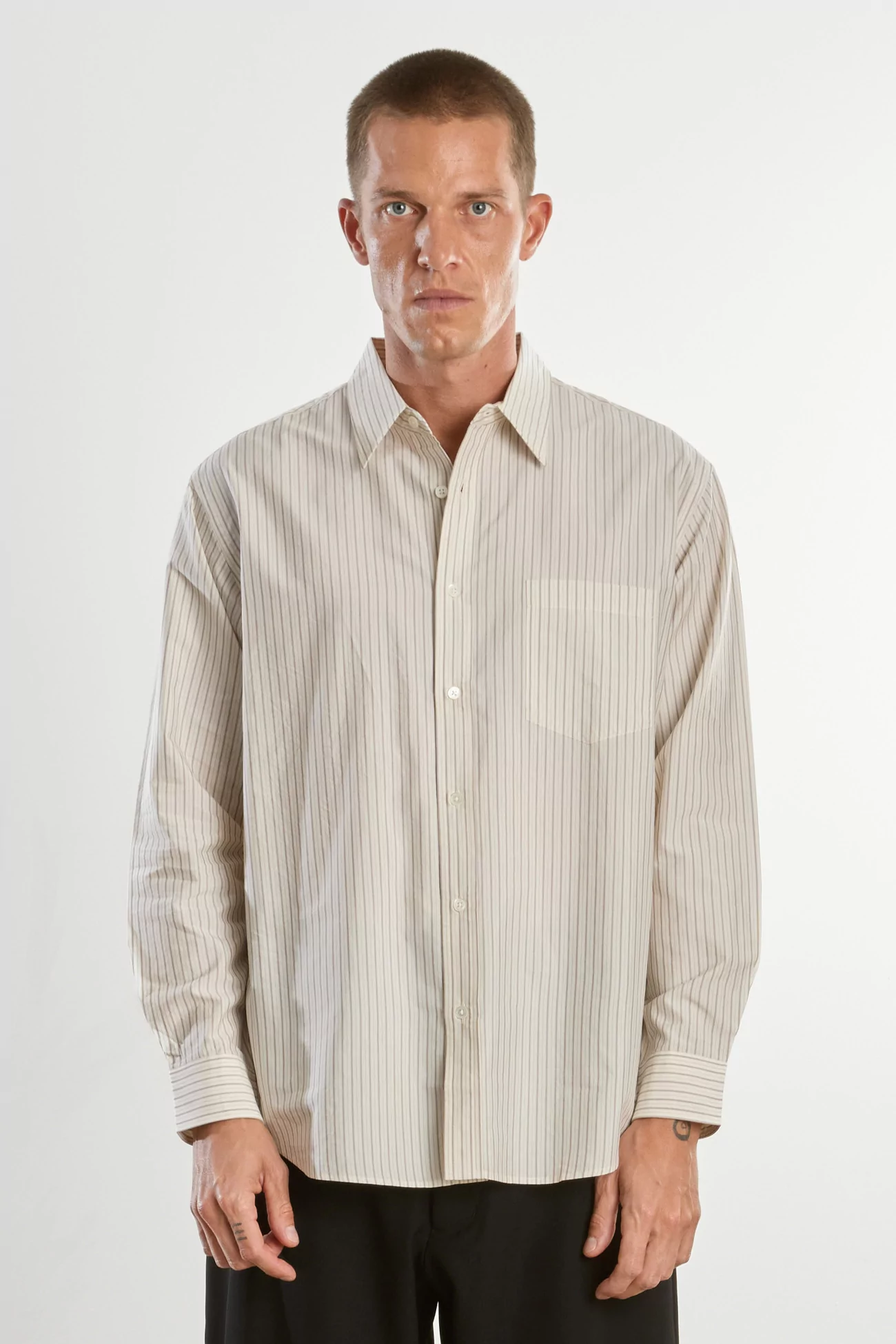 Chemise Soie et Coton Silk Cotton – Beige Stripe | Centre Commercial