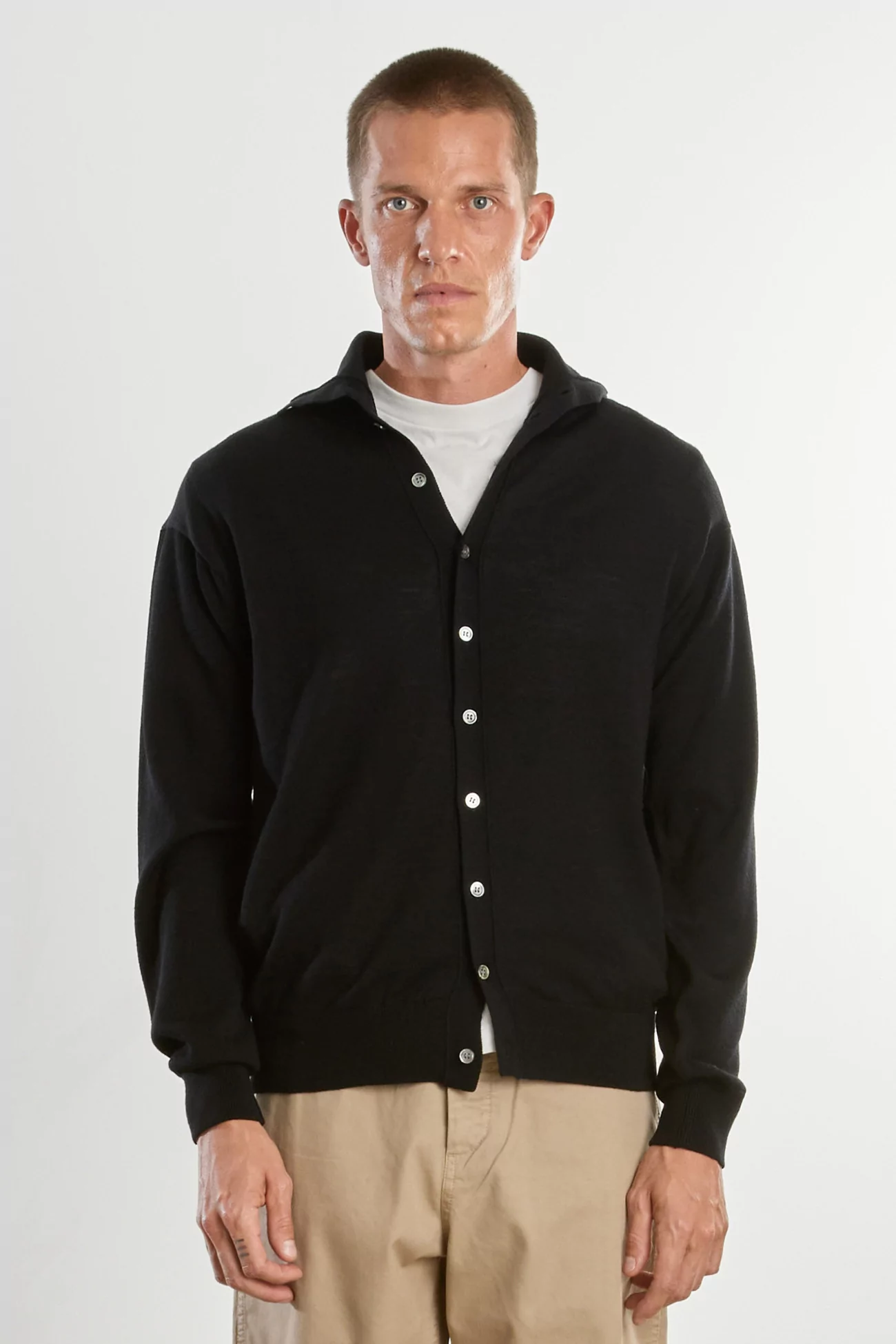 Wool Polo Knit Cardigan – Black | Centre Commercial