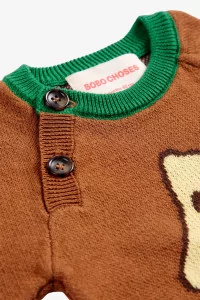 Baby Jacquard Organic Cotton Jumper Mush Monster – Dark Brown | Centre Commercial