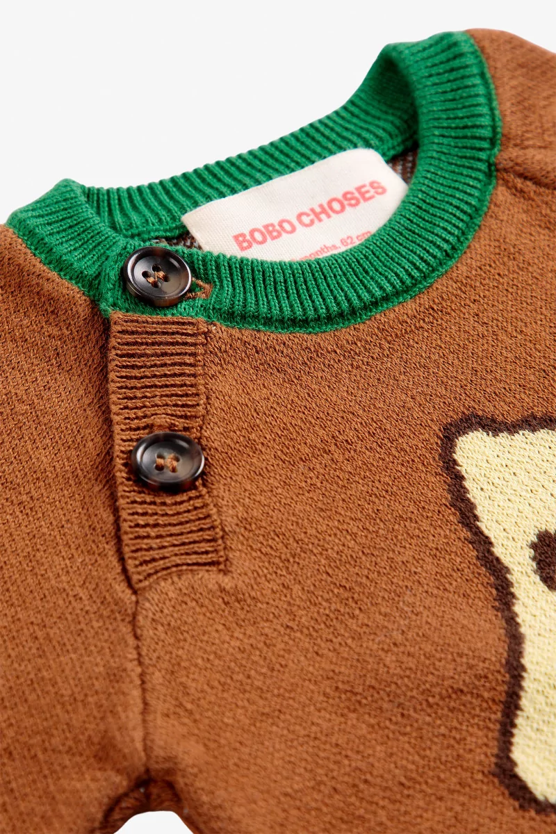 Baby Jacquard Organic Cotton Jumper Mush Monster – Dark Brown | Centre Commercial