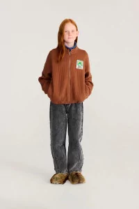 Kids Zipped Quilted Organic Cotton Sweatshirt – Brown | Centre Commercial