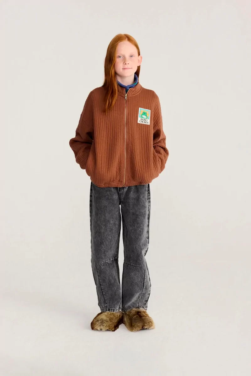 Kids Zipped Quilted Organic Cotton Sweatshirt – Brown | Centre Commercial