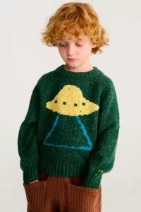 Kids Wool Jacquard Jumper Pixel Abduction – Dark Green | Centre Commercial