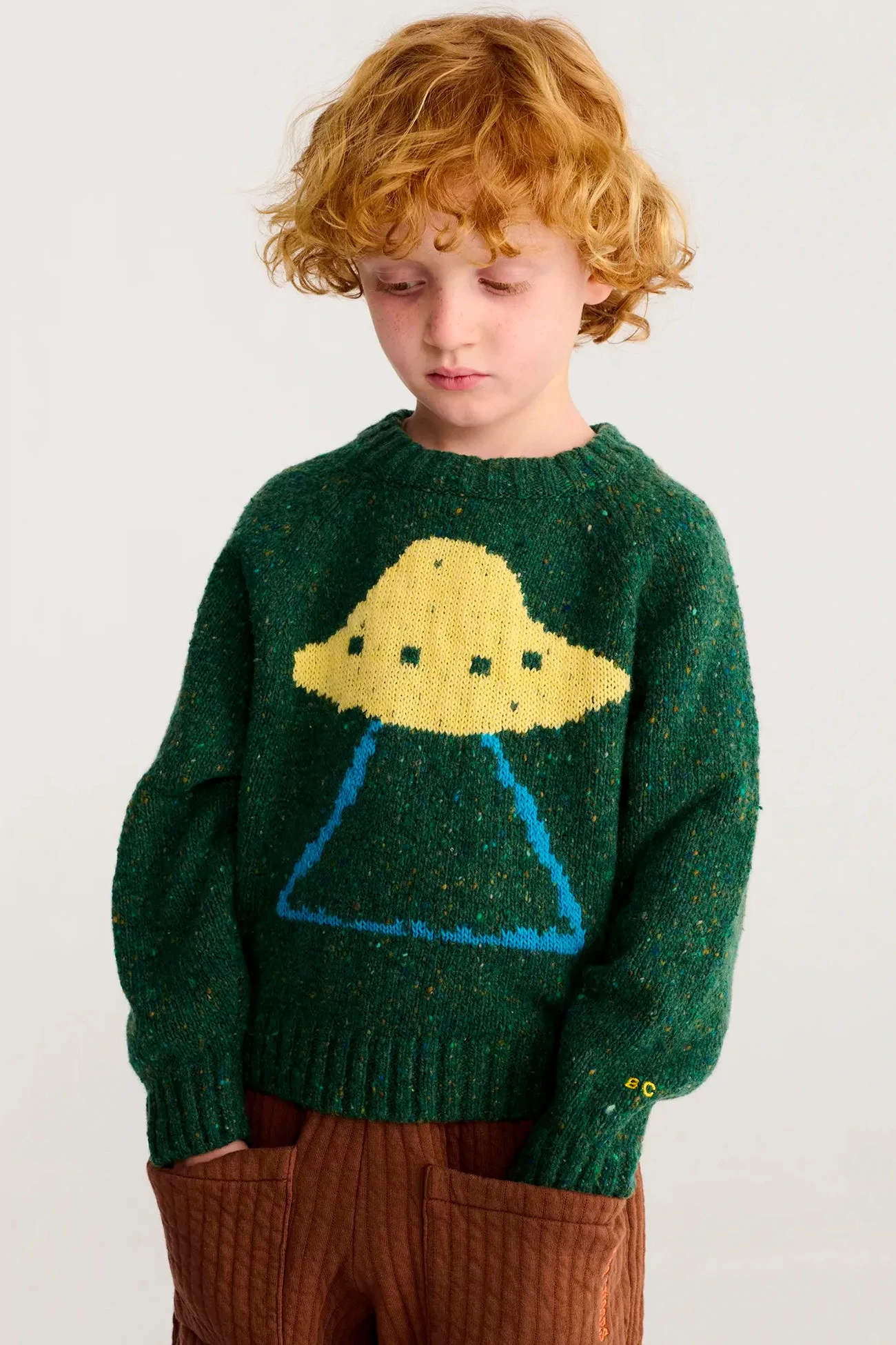 Pull Enfant Laine Jacquard Pixel Abduction – Dark Green | Centre Commercial
