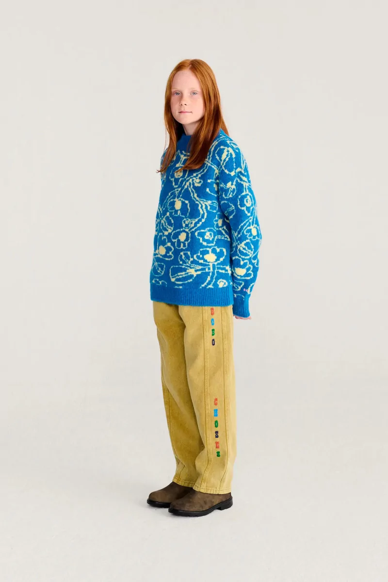 Kids Jacquard Jumper Sketchy Flowers – Blue | Centre Commercial