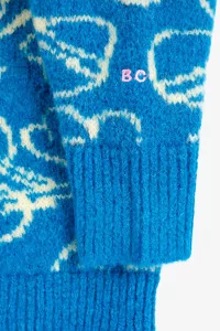 Kids Jacquard Jumper Sketchy Flowers – Blue | Centre Commercial