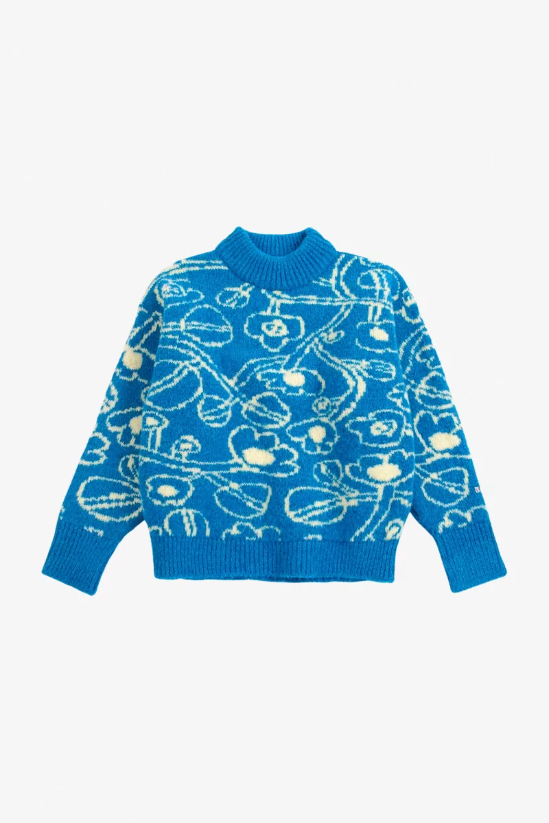 Kids Jacquard Jumper Sketchy Flowers – Blue | Centre Commercial