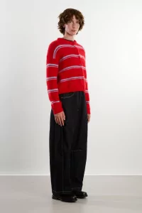 Round-Neck Mohair Olivia Cardigan – Rouge/Bleu Ciel | Centre Commercial