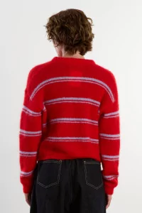 Cardigan Mohair Encolure Ronde Olivia – Rouge/Bleu Ciel | Centre Commercial