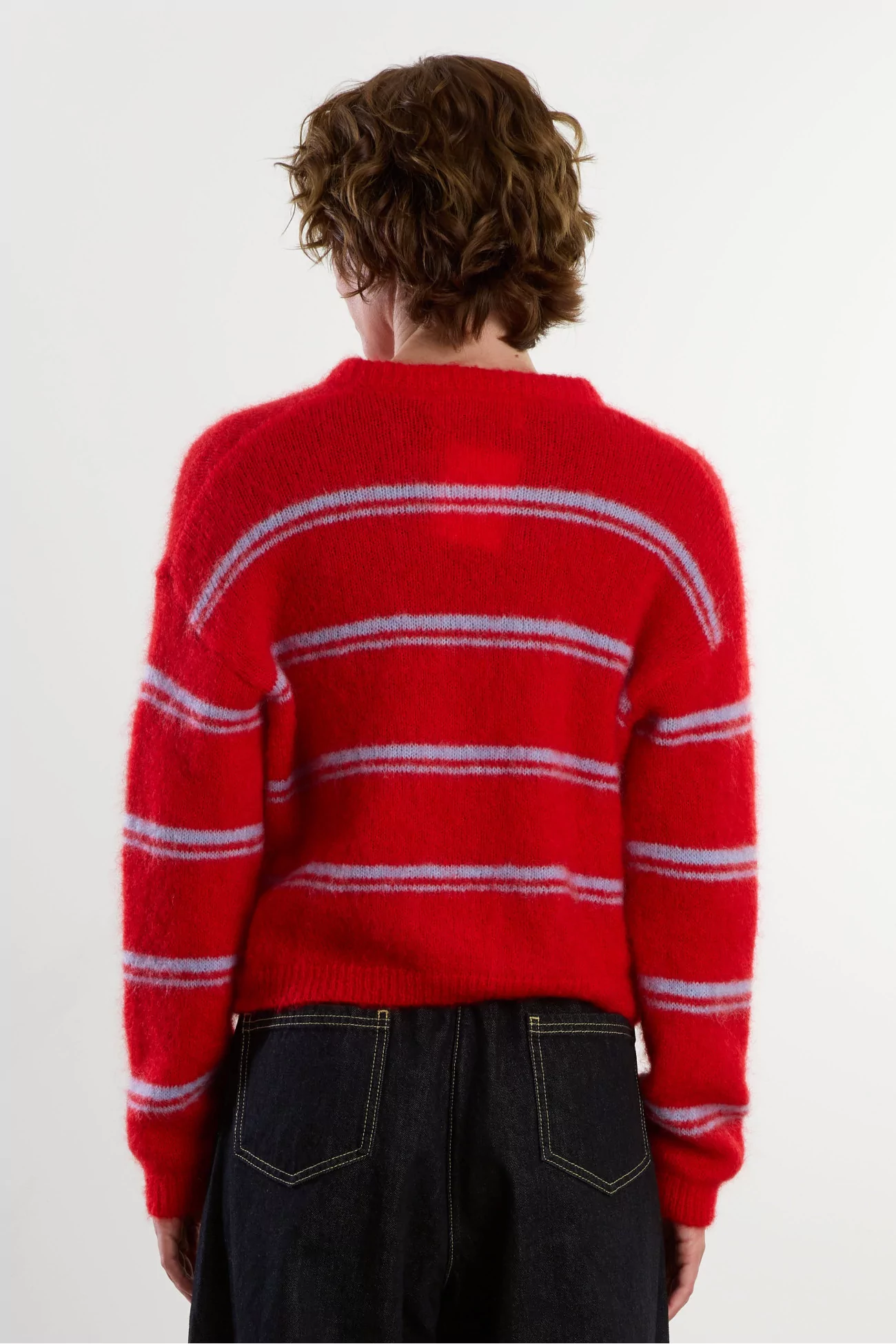 Round-Neck Mohair Olivia Cardigan – Rouge/Bleu Ciel | Centre Commercial