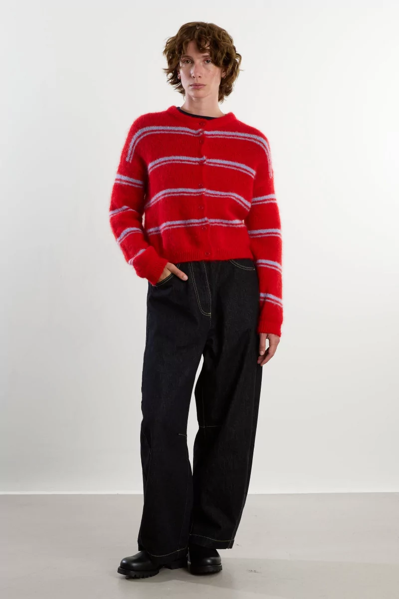 Round-Neck Mohair Olivia Cardigan – Rouge/Bleu Ciel | Centre Commercial