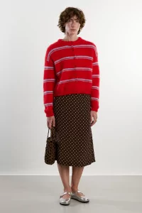 Cardigan Mohair Encolure Ronde Olivia – Rouge/Bleu Ciel | Centre Commercial