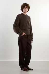 Baby Alpaca Wool Speckled V-Neck Sweater – Chocolate | Centre Commercial