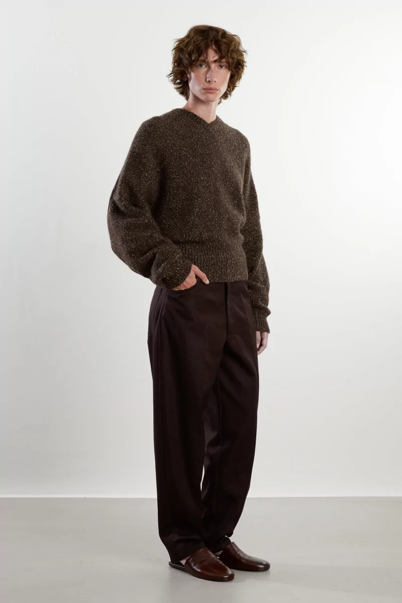 Pull Oversize Alpaga Laine Speckled V-Neck – Chocolate | Centre Commercial