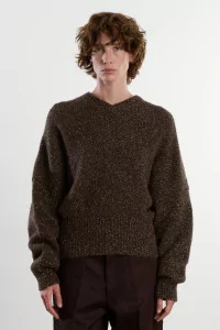 Pull Oversize Alpaga Laine Speckled V-Neck – Chocolate | Centre Commercial