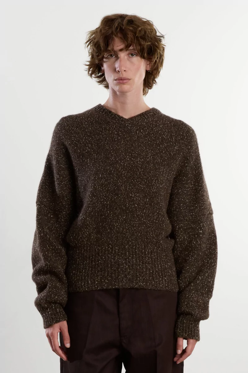 Pull Oversize Alpaga Laine Speckled V-Neck – Chocolate | Centre Commercial