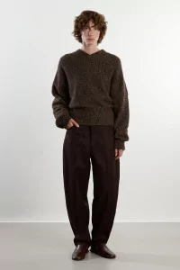 Baby Alpaca Wool Speckled V-Neck Sweater – Chocolate | Centre Commercial