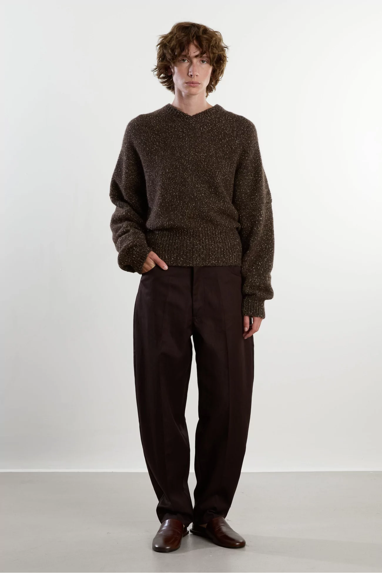 Pull Oversize Alpaga Laine Speckled V-Neck – Chocolate | Centre Commercial
