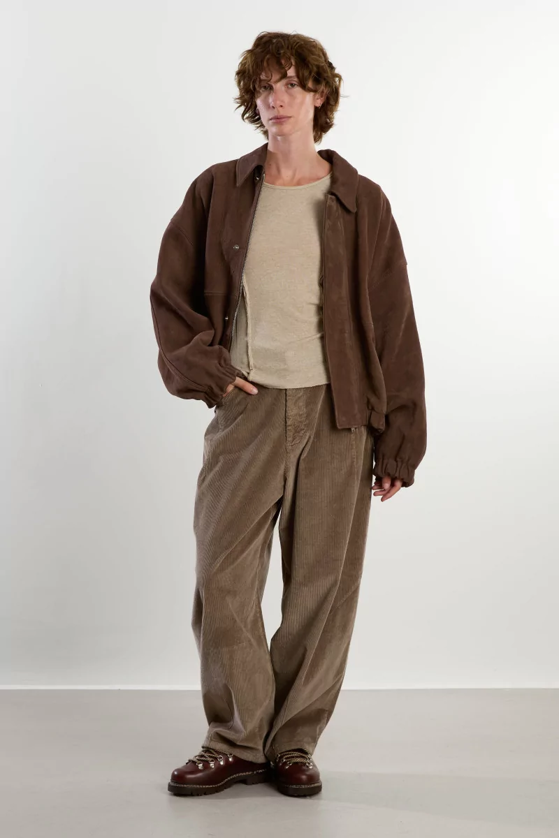 Blouson Cuir Agneau Nubuck Nobuck Bomber – Deep Taupe | Centre Commercial