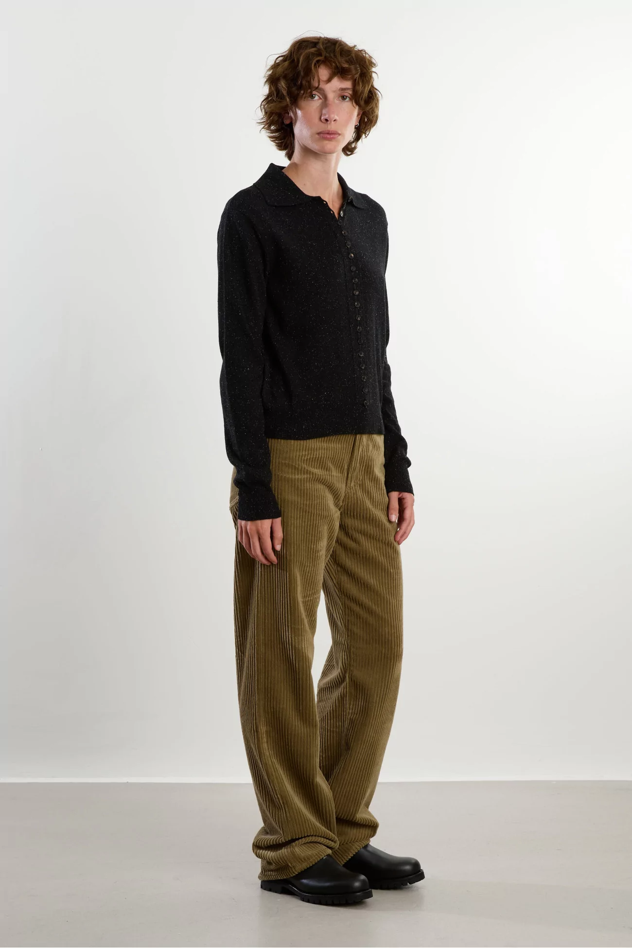 Silk & Wool Knit Flecked Polo – Black | Centre Commercial
