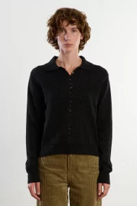 Polo Maille Soie Laine Silk & Wool Flecked – Black | Centre Commercial