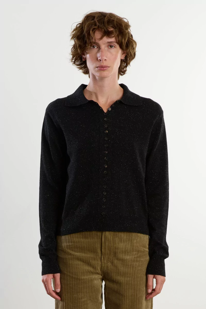Polo Maille Soie Laine Silk & Wool Flecked – Black | Centre Commercial