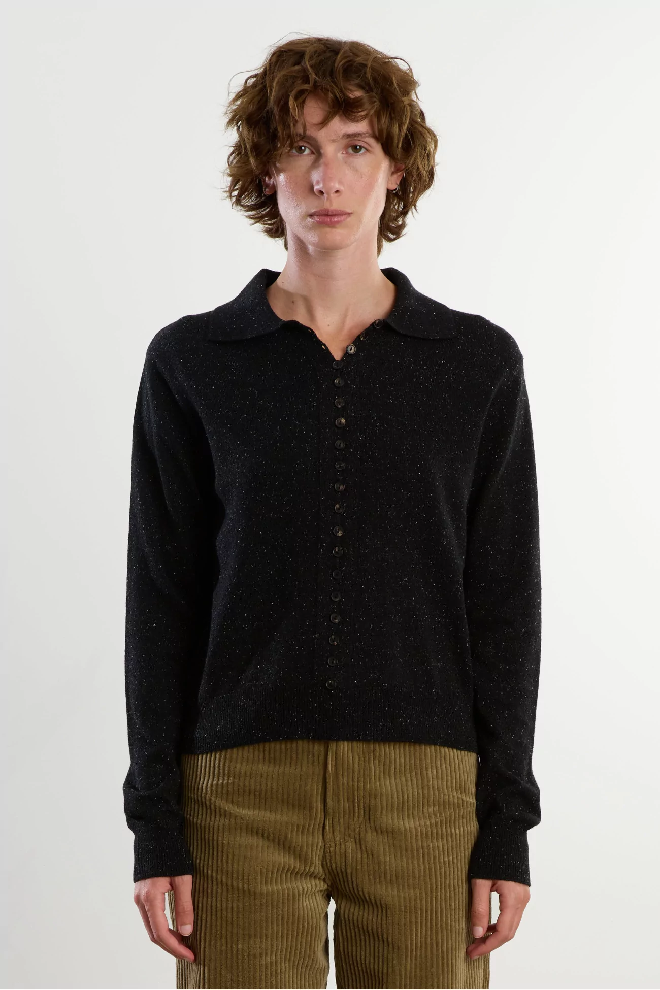 Polo Maille Soie Laine Silk & Wool Flecked – Black | Centre Commercial
