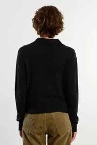 Silk & Wool Knit Flecked Polo – Black | Centre Commercial