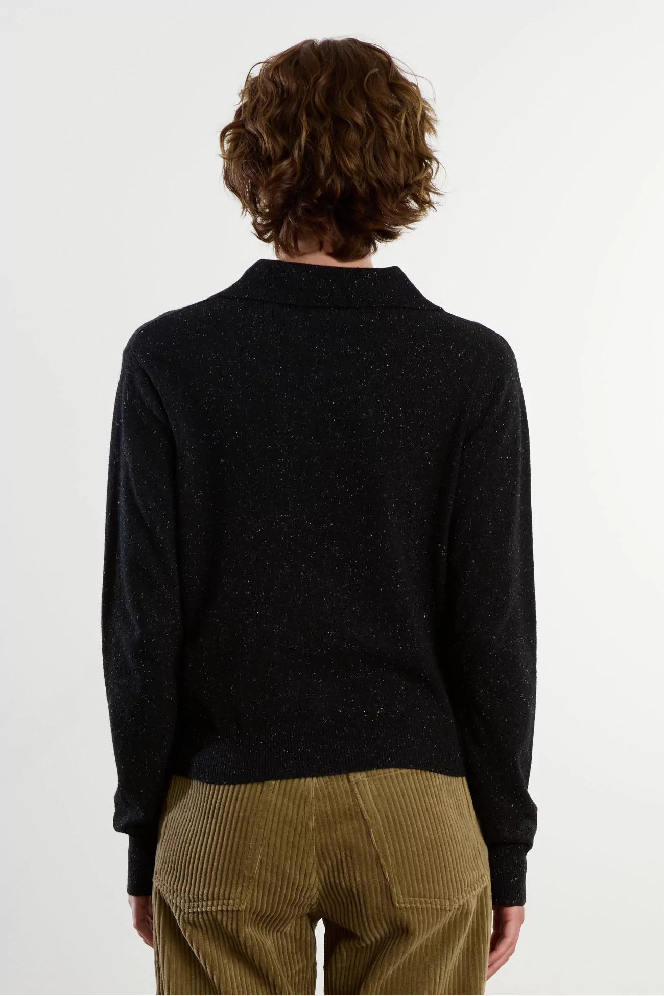 Silk & Wool Knit Flecked Polo – Black | Centre Commercial