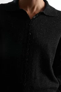 Polo Maille Soie Laine Silk & Wool Flecked – Black | Centre Commercial