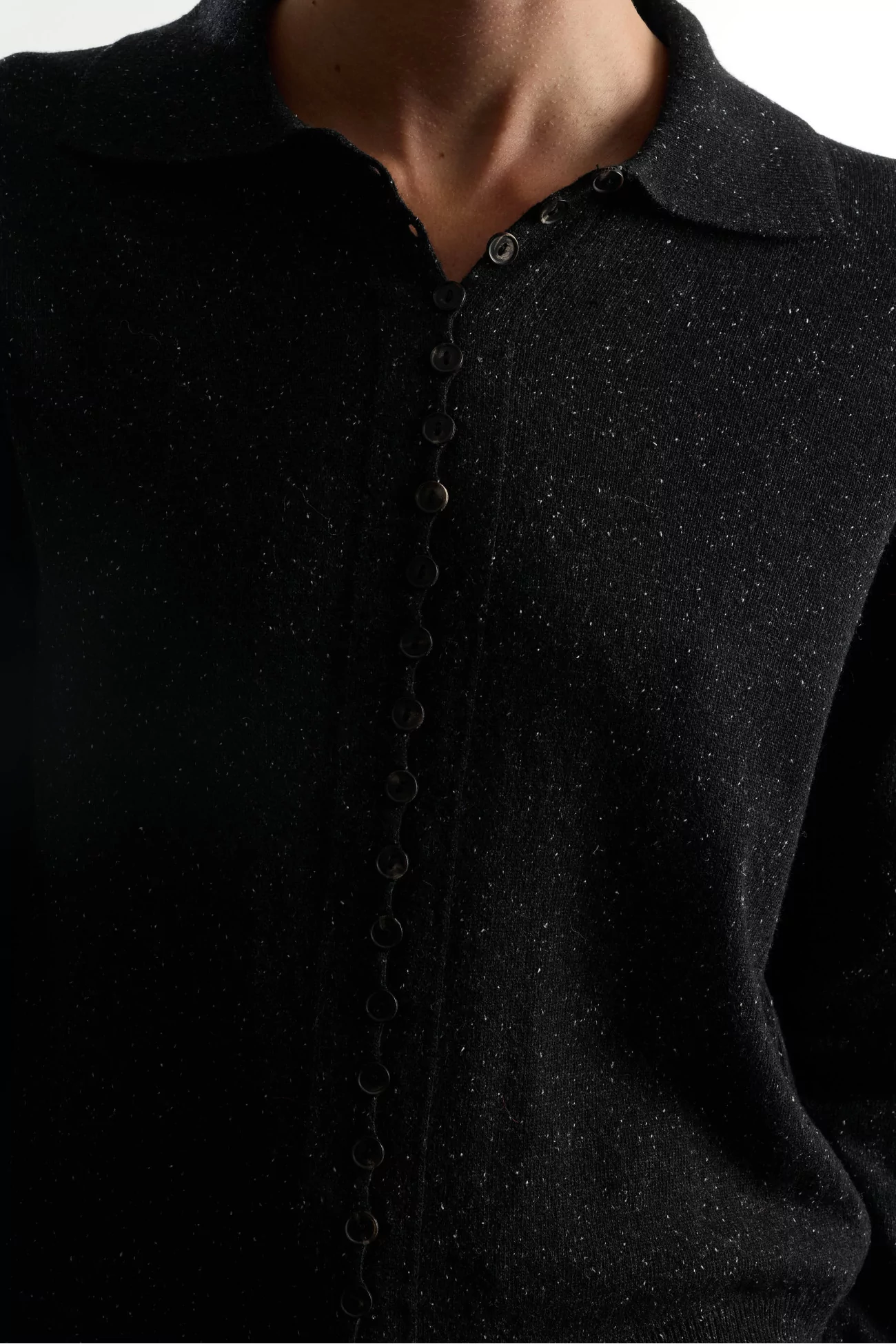 Silk & Wool Knit Flecked Polo – Black | Centre Commercial
