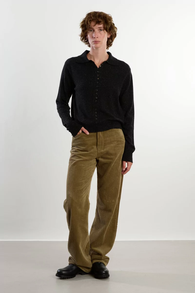 Polo Maille Soie Laine Silk & Wool Flecked – Black | Centre Commercial