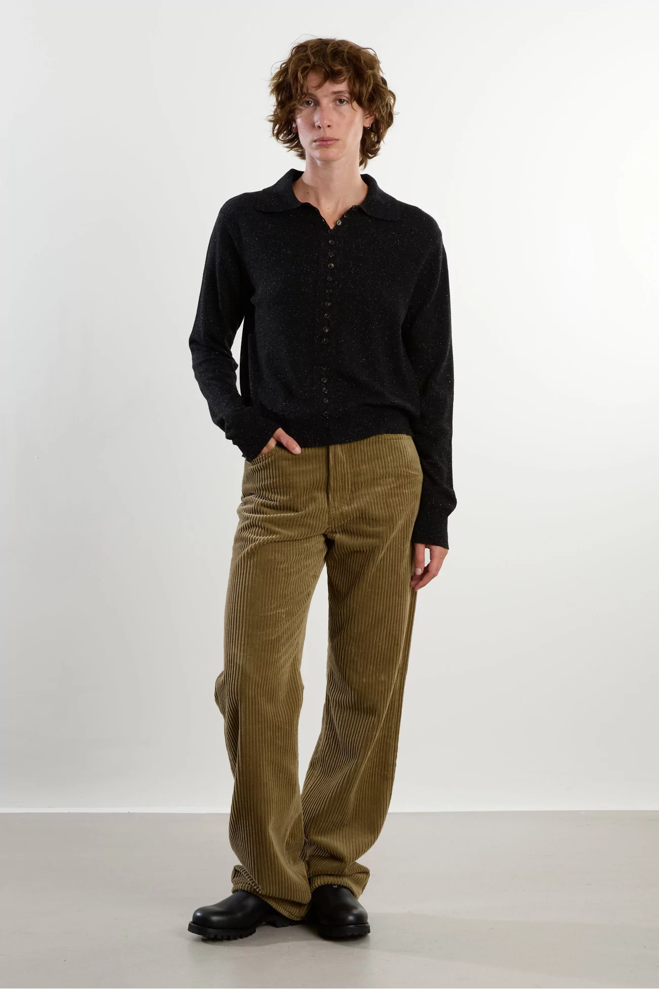 Polo Maille Soie Laine Silk & Wool Flecked – Black | Centre Commercial