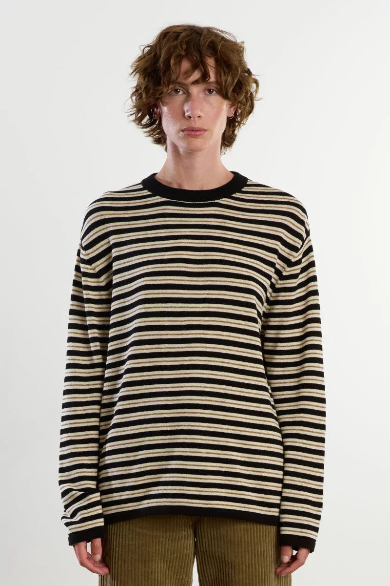 T-Shirt Coton Bio Rayé Manches Longues – Black | Centre Commercial
