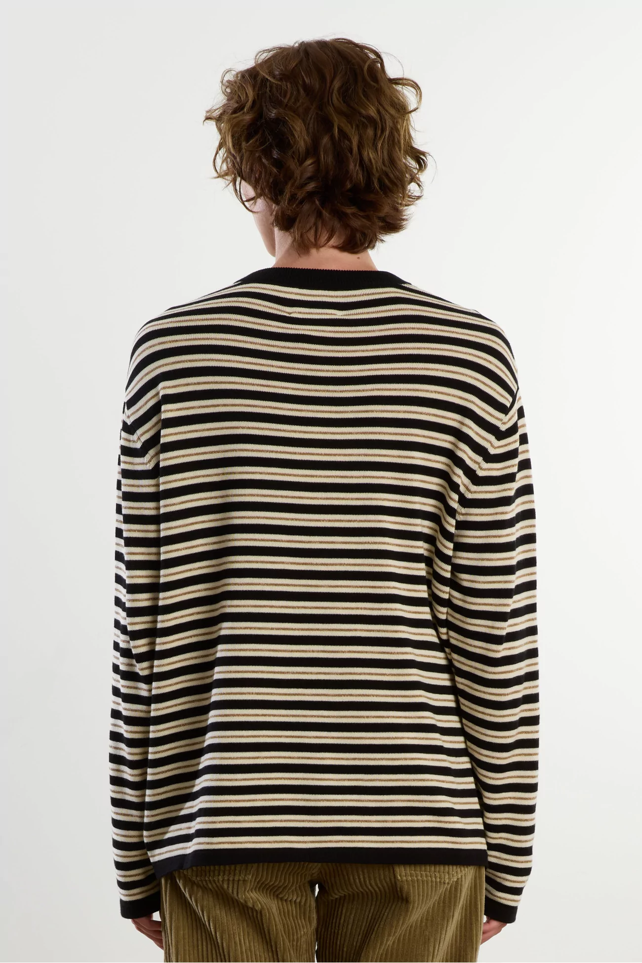 T-Shirt Coton Bio Rayé Manches Longues – Black | Centre Commercial
