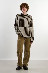 Organic Cotton Striped Long-Sleeve Tee – Black | Centre Commercial