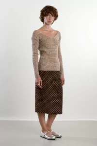 Pull Laine Col V Maille Melange V-Neck – Camel | Centre Commercial